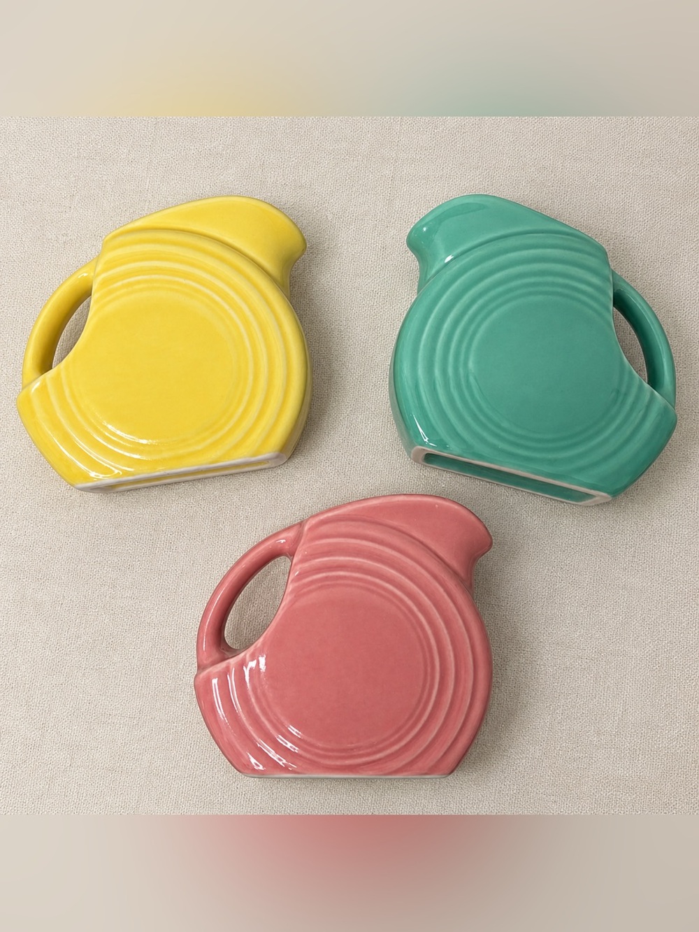 Lot of 3 Fiesta Ware Disc Mini Pitchers